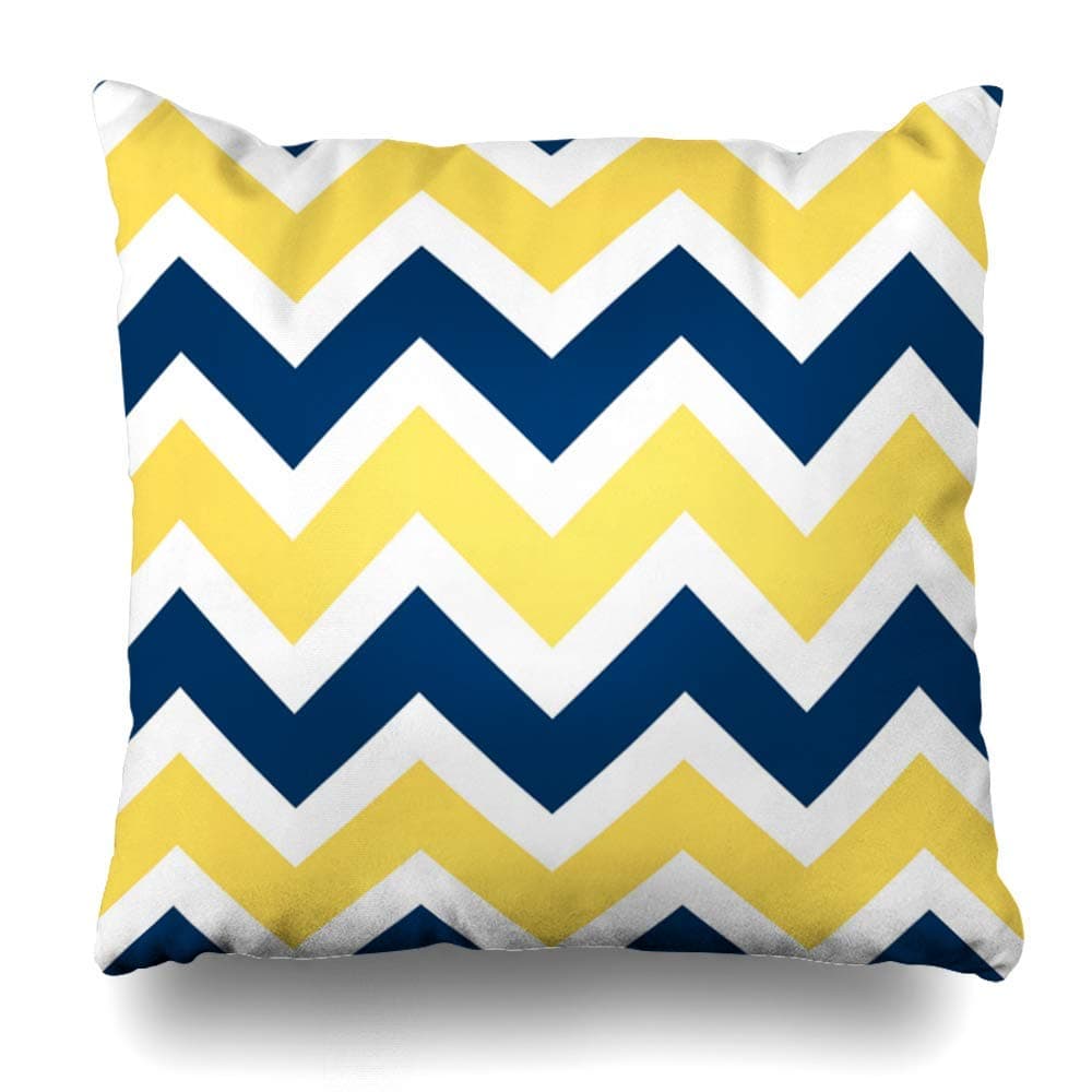 Throw Pillow Covers Navy Blue And Yellow Chevron Zigzag Pattern Pillowslip Square Size 18 X 18 Inches Cushion Cases Pillowcases 16" X 16"(IN)