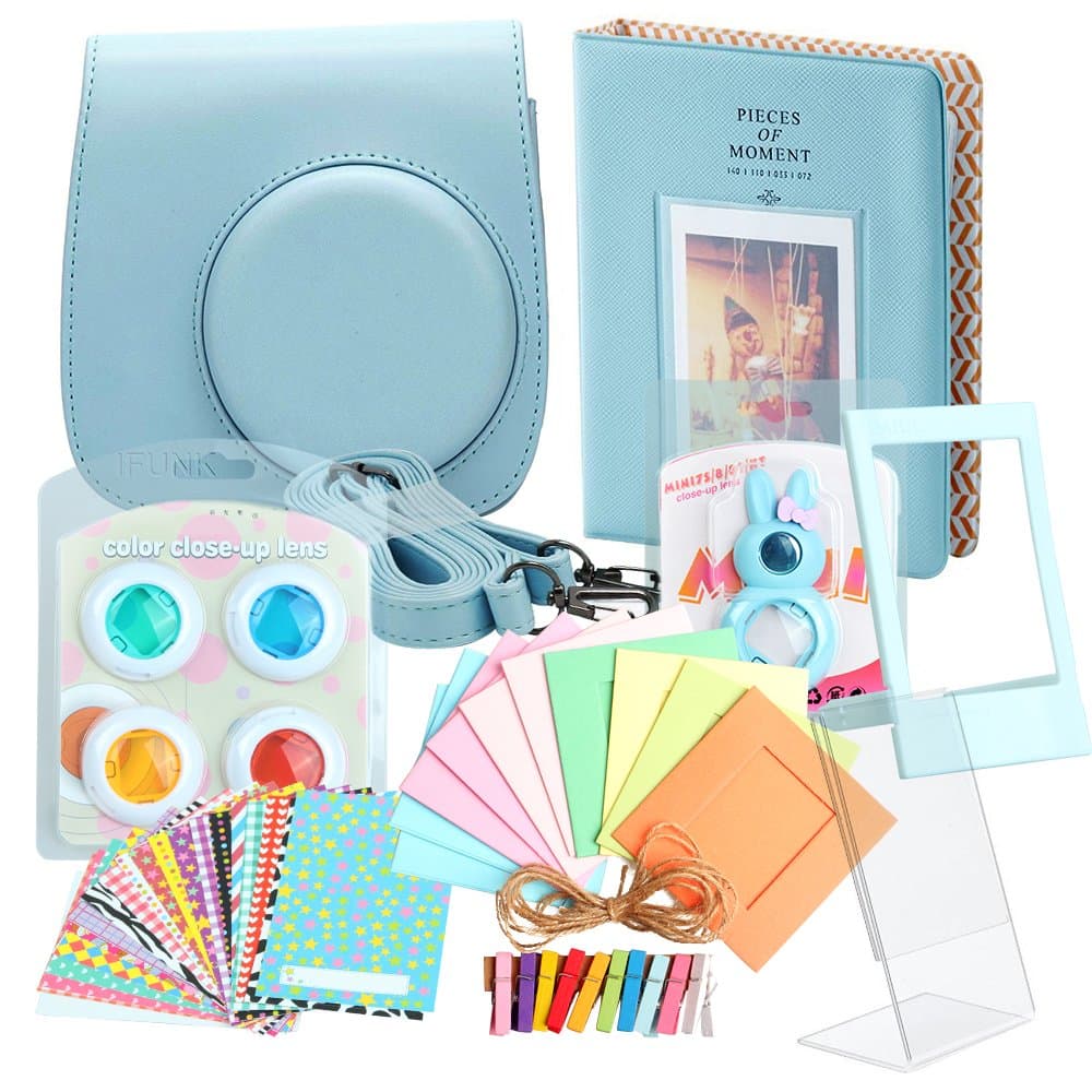 Minoniso Fujifilm Instax Mini 8 Camera Accessory Set Bundle with Camera Case, Book Album, Color Lens Set, Selfie Lens, Wall Hanging Frames, Film Frame and Stickers