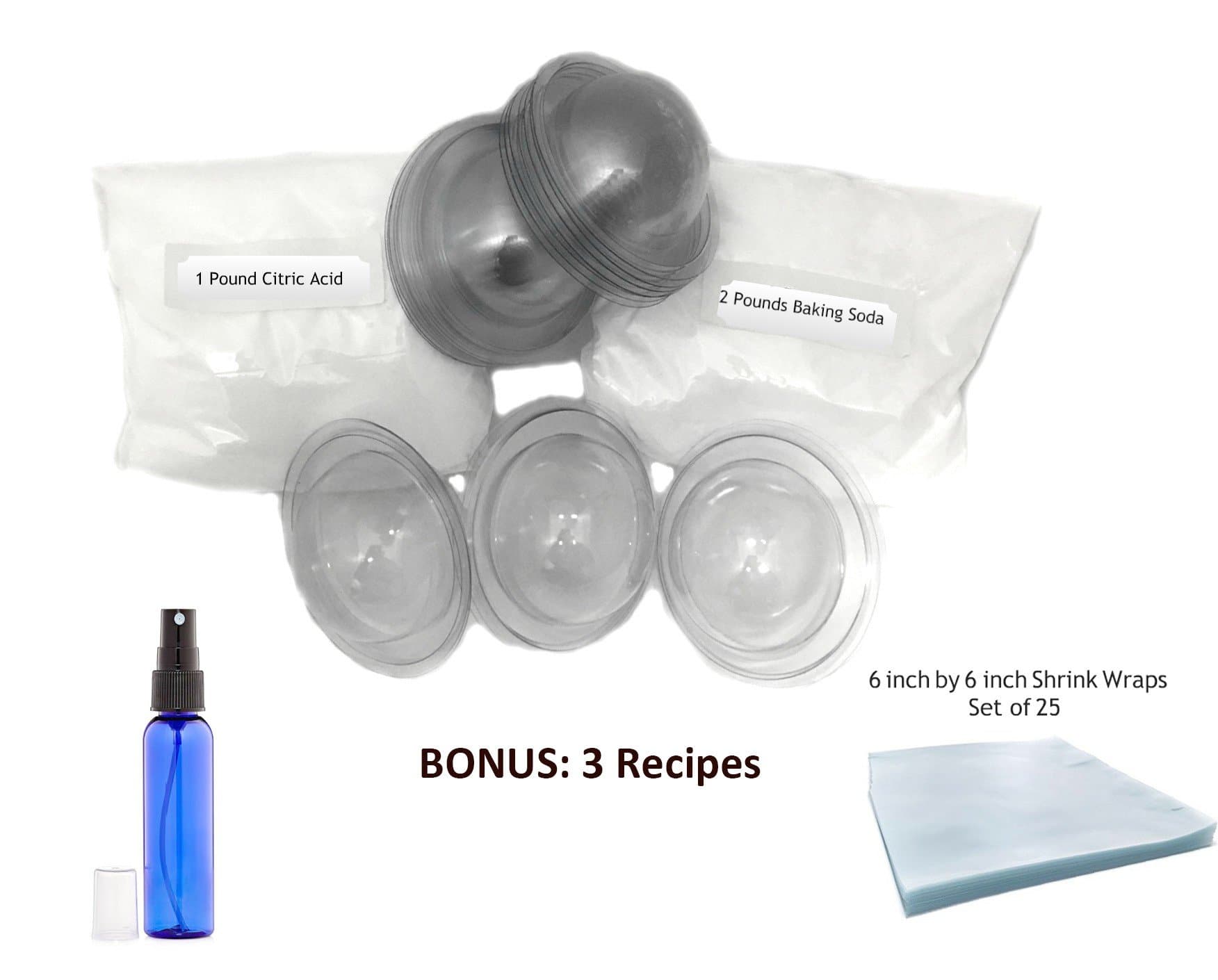 DIY Bath Bomb Fizzy Starter Kit Includes Citric Acid, Baking Soda, Shrink Wraps, Molds