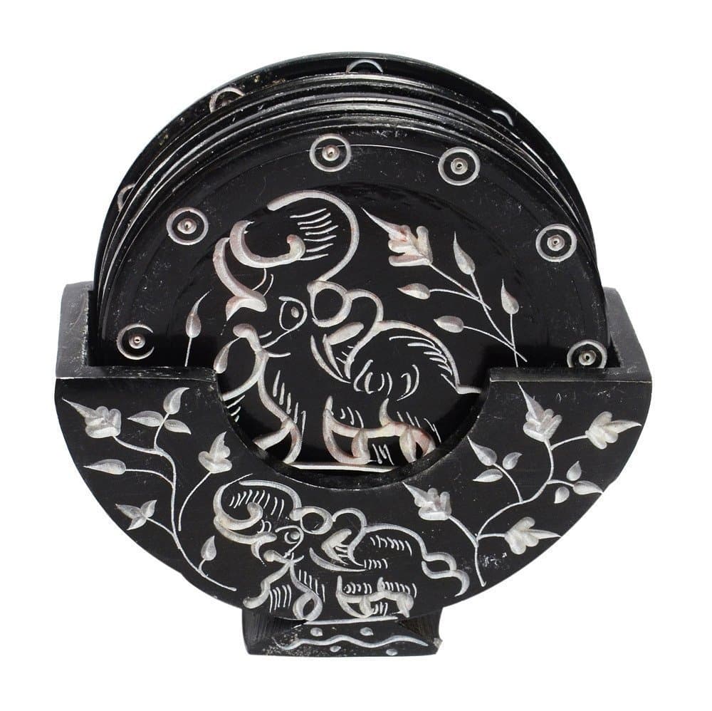 Mereappne Handmade Elephant Pattern Soapstone Coaster Set of 6 Tea Coffee Barware Accessories Size : 3X3X4 Inch