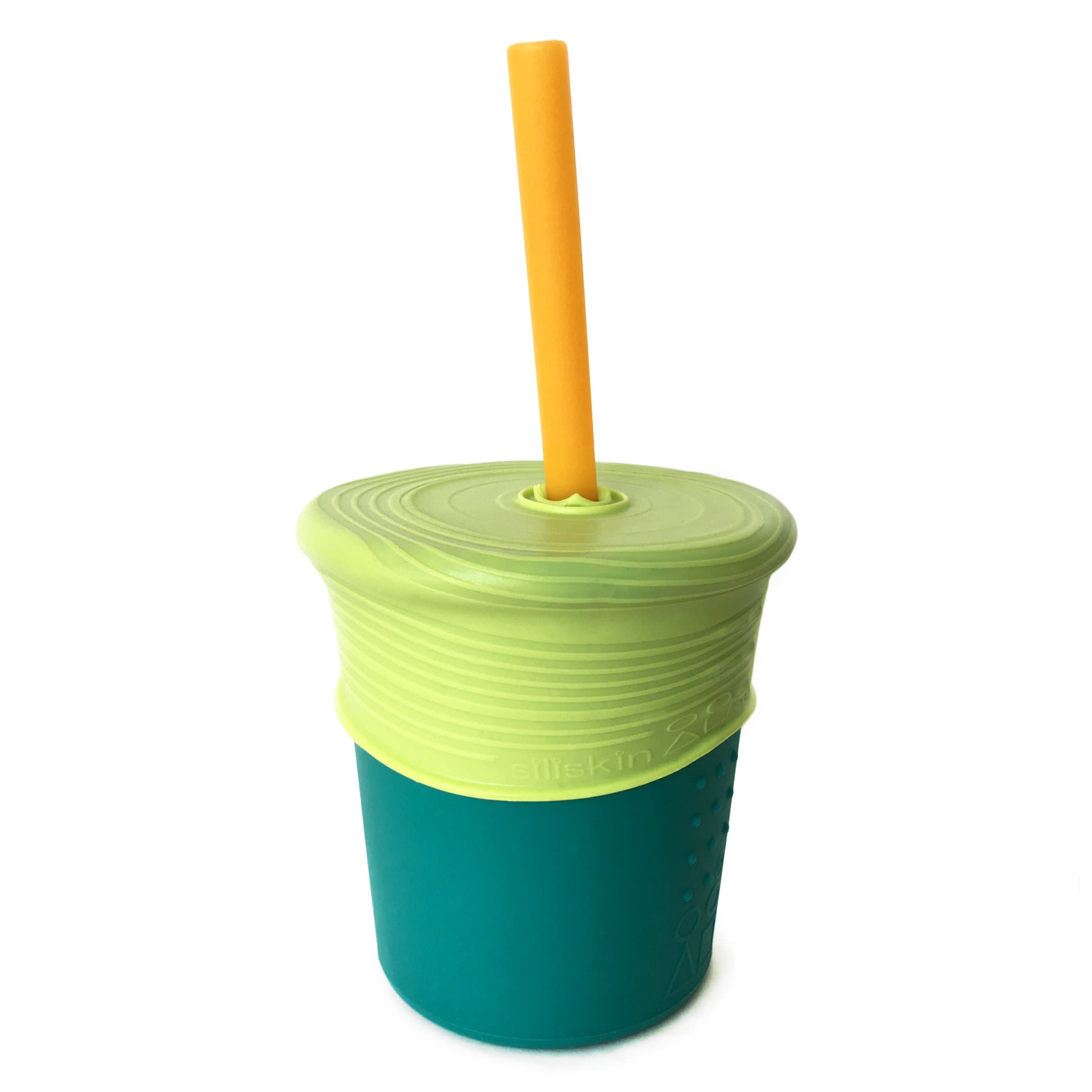 Silikids Siliskin Silicone Straw Cup, Teal/Lime
