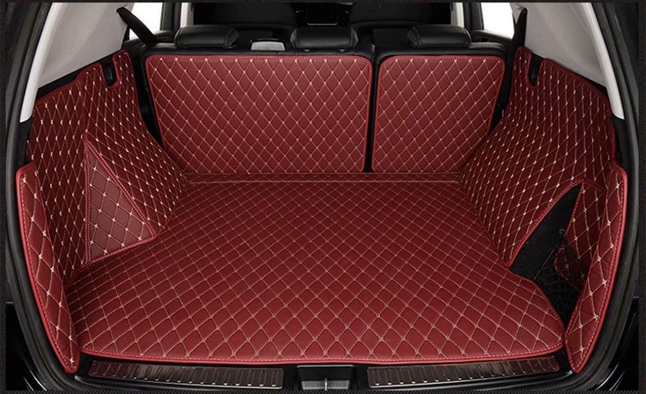 AUTURN Custom Fit Full Coverage Waterproof Trunk Mat Cargo Mats Boot Liner Car Carpet Waterproof for Toyota Prado 2010-2019, 7 Seats, Black with Beige Stitching