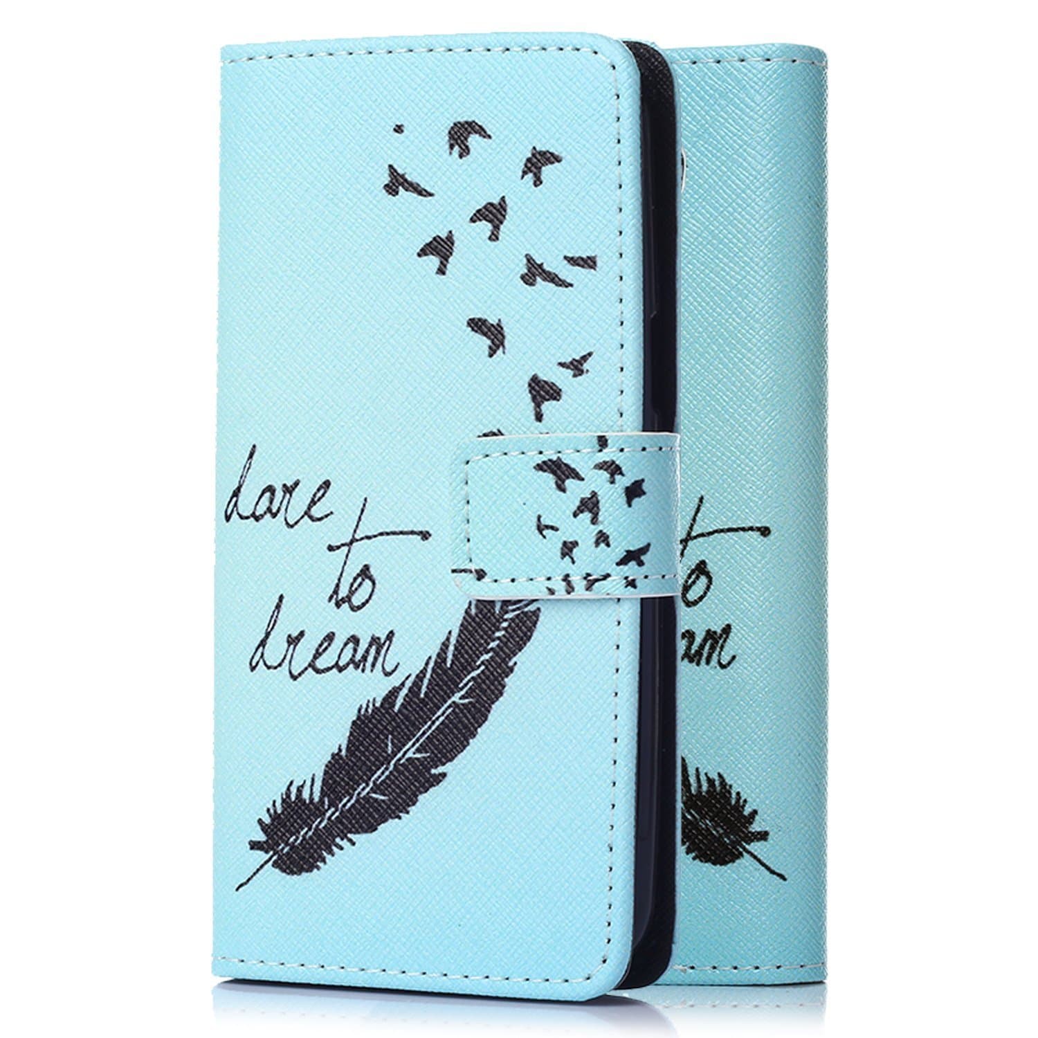 Tinxi® Huawei P9 Plus case cover Artificial pu leather Case bag Protective Cover flipcase card slot wallet pouch stand holder with magnetic closure,Feather pen in blue