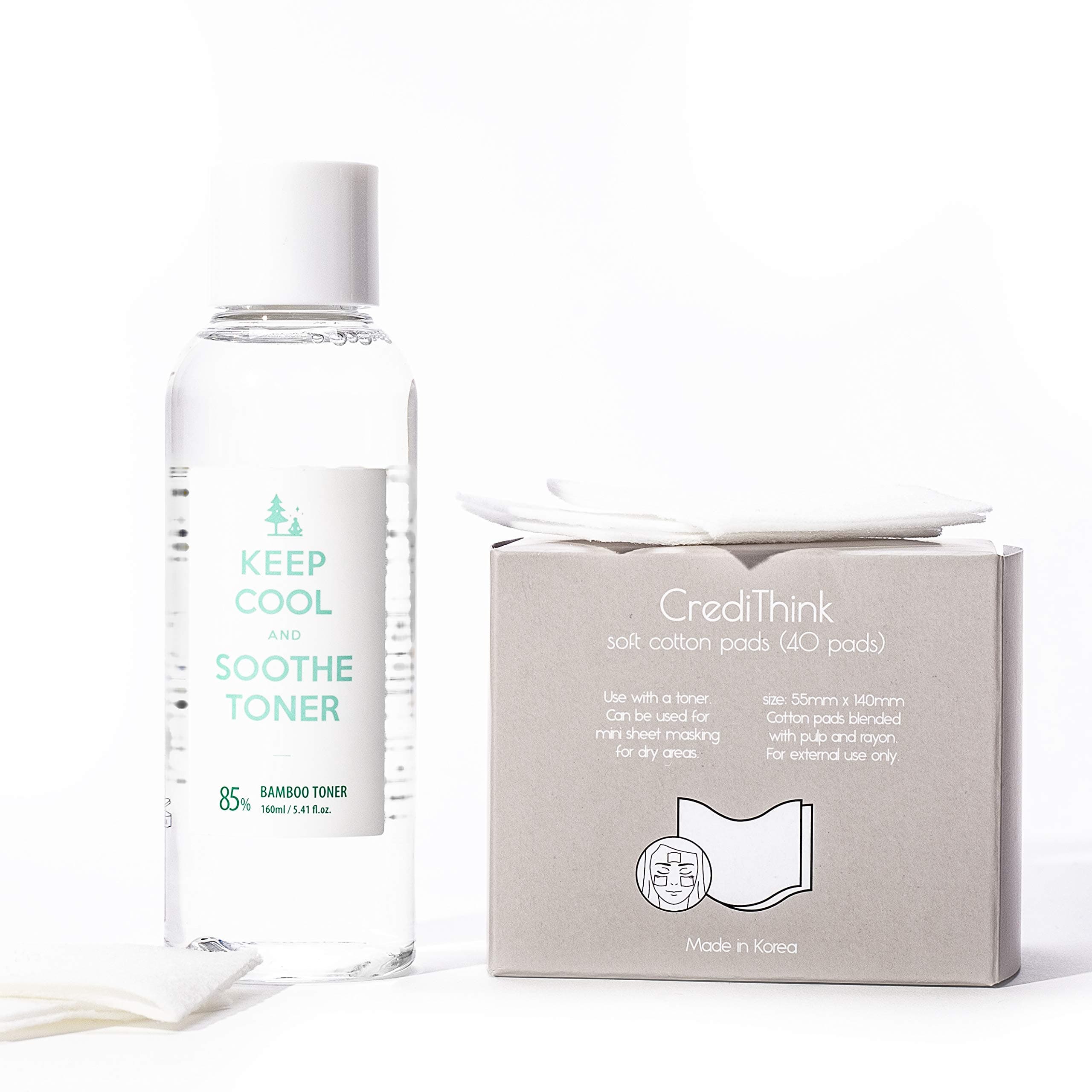 KEEP COOL Soothe Bamboo Face Toner 5.41 fl. oz. with Cotton Pads - Instant Soothing & Ultra Hydrating Moisturizer with Hyaluronic Acids – Protecting Skin & Pore Minimizing, Fragrance-Free