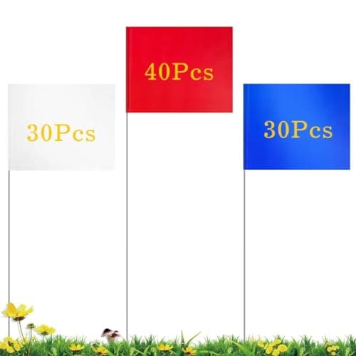 IKAYAS 100 Pack Marking Flags Marker Flags for Lawn 4 * 5 * 15 inch PVC Small Garden Flags Yard Marking Flags Lawn Flags Garden Flags Survey Flags Garden Marker Irrigation Flags (Red Blue White)