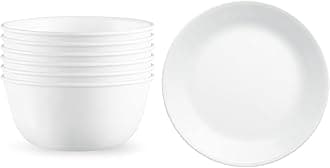 Corelle Vitrelle 28-oz 6 Bowls & 4 10.25" Plates Chip Resistant Glass Dinnerware Set Winter Frost White