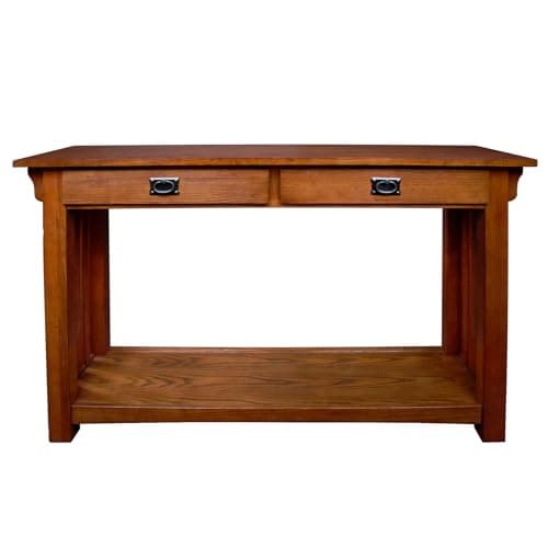 Leick Home Mission Console Table, Solid Wood, 2 Storage Drawers, Bottom Display Shelf, Narrow Depth, Slatted Sides, Easy-Assembly, Medium Oak, 48.0 in. W x 16.0 in. D x 30.0 in. H, 8233