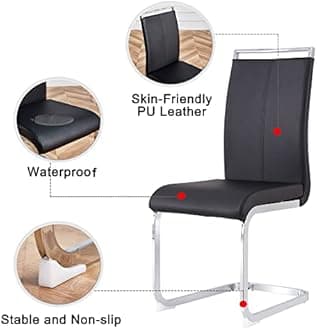 FFIKK 7 Piece Dining Table Set,Glass Dining Table Set for 6,Modern Dining Table and Faux Leather Padded Seats for Kitchens, Living Rooms, Bedrooms (Silver Table-Black Chair B-6)