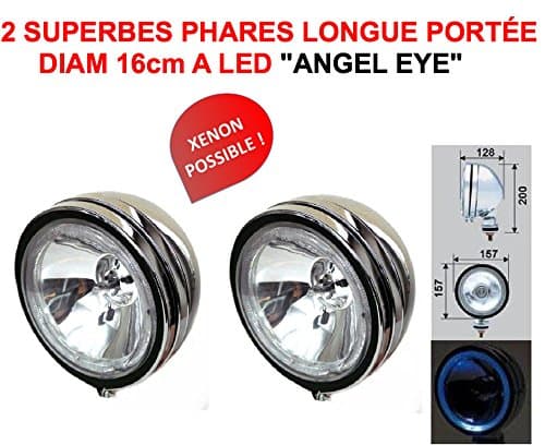 LCM2014 Angel EYE! 2 Superb Headlights 16 cm Long Range with LED Circles Limited Series Chrome Glass White Kclite 4x4 Raid Preparation for Hella Oscar Light Force Cibie