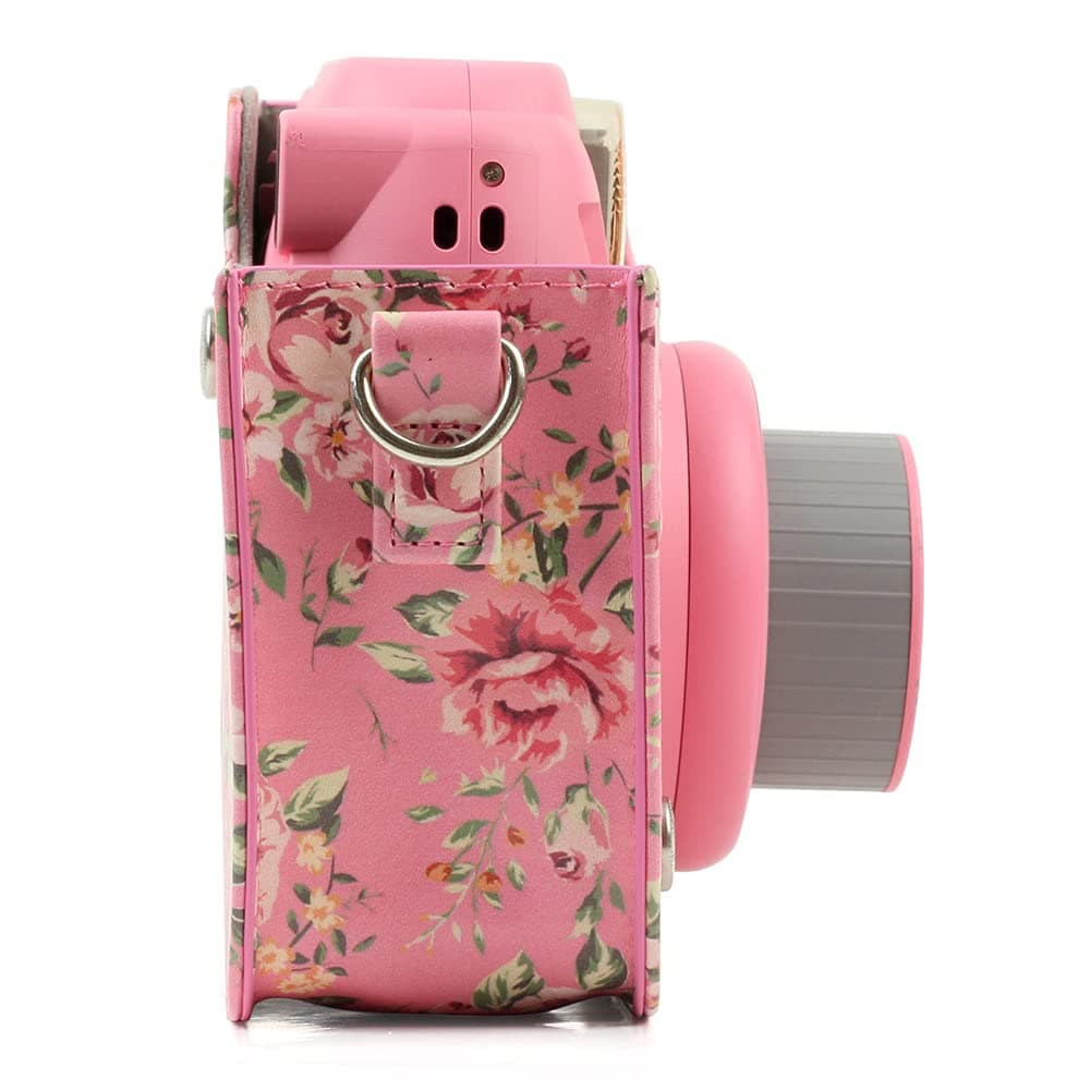 Caiul Vintage Rose Design Leather Camera Case for Fujifilm Instax Mini 9/8/8+ (Pink)