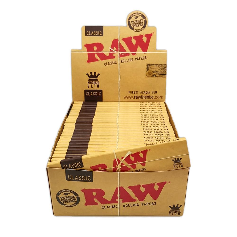 Raw Classic King Size Slim Rolling Paper Full Box of 50 Packs