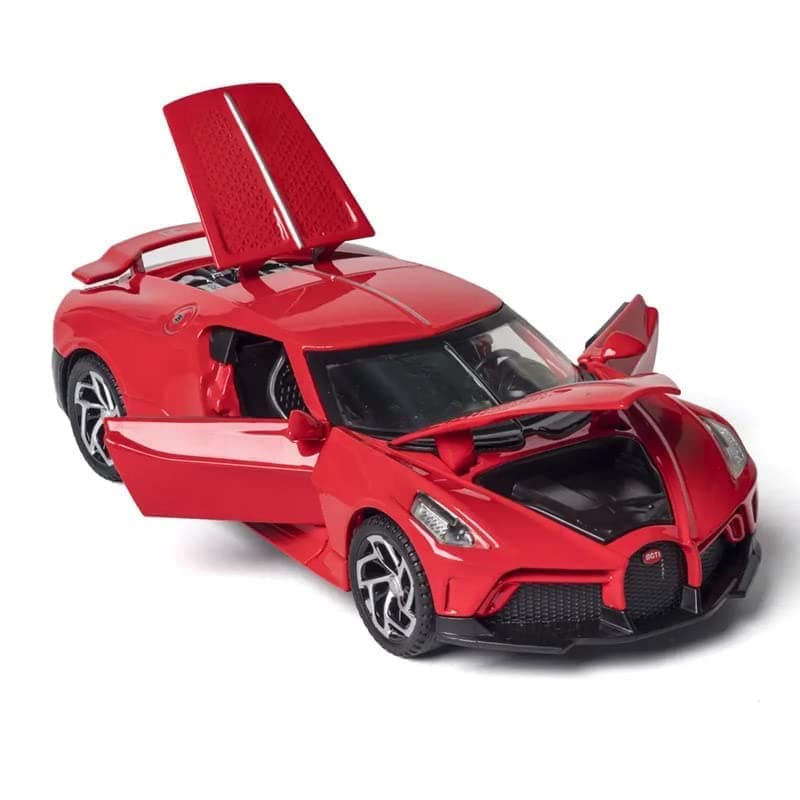 Alloy Metal Pull Back Die-cast Car 1:32 Bugatti LA Voiture Noire Diecast Metal Pullback Toy car with Openable Doors & Light, Music Boys Gifts Toys for Kids【 Red】