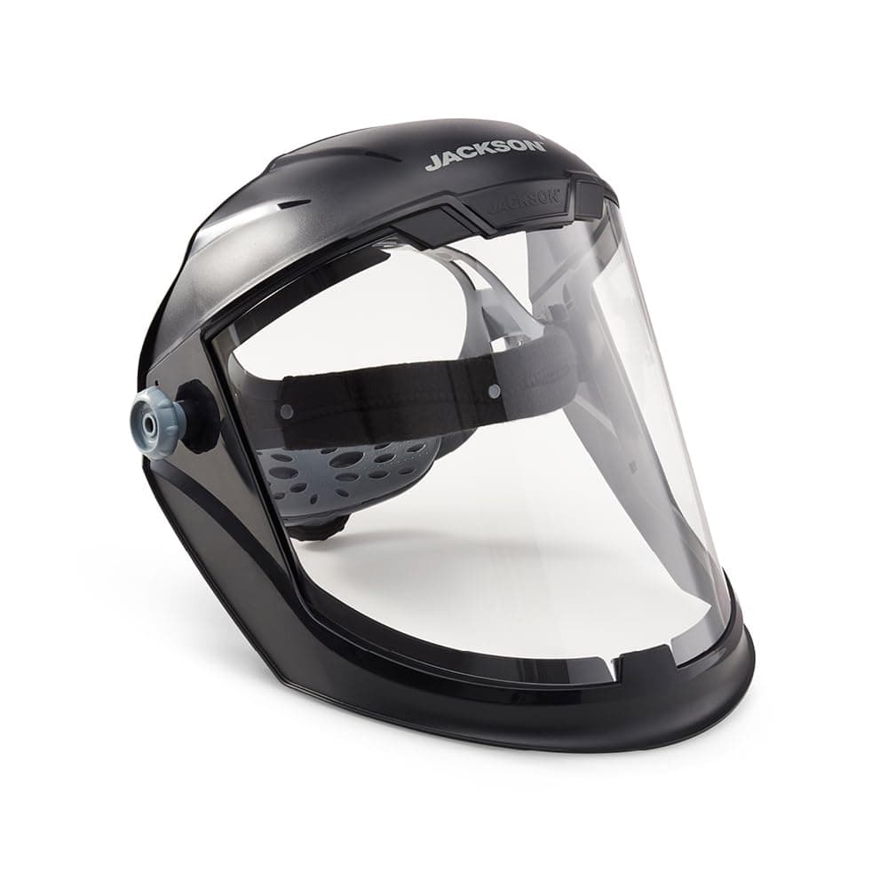 Lightweight MAXVIEW Premium Face Shield - Mask with 370 Speed Dial Ratcheting Headgear, ANSI Z87.1, for Work, Grinding, Cutting - Anti Fog Coating - Clear Tint