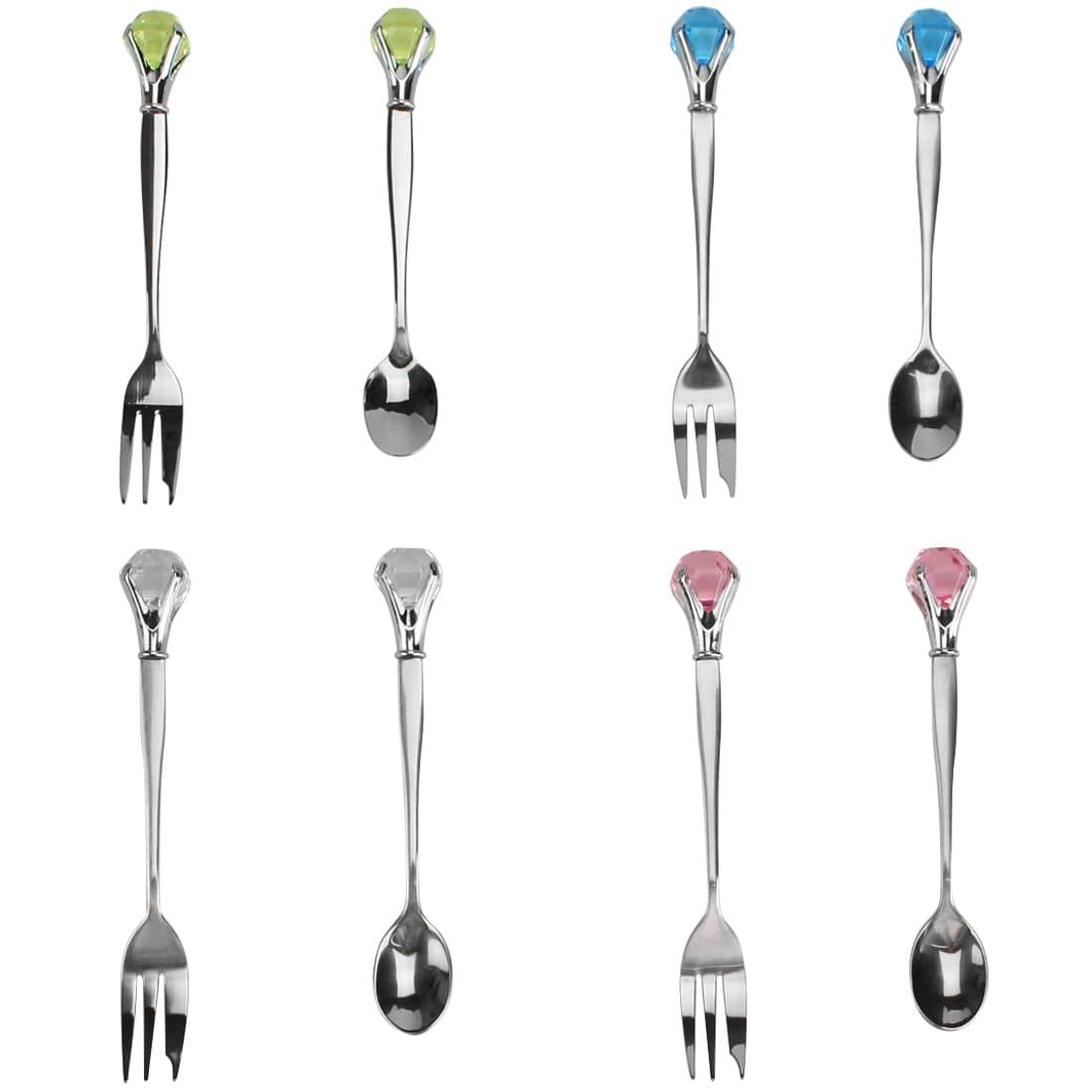 kilofly Rhinestone Dessert Pastry Fork & Tea Spoon Value Pack, 4 Sets