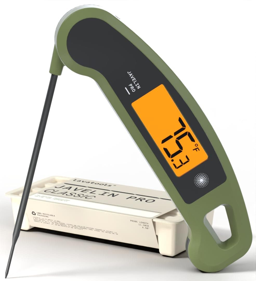 Javelin® PRO Duo Ultra-Fast 2-Second Professional Digital Instant Read Meat Thermometer for Grill and Cooking, Auto-Rotating Backlit Display, IP65 Water Resistant – Olive
