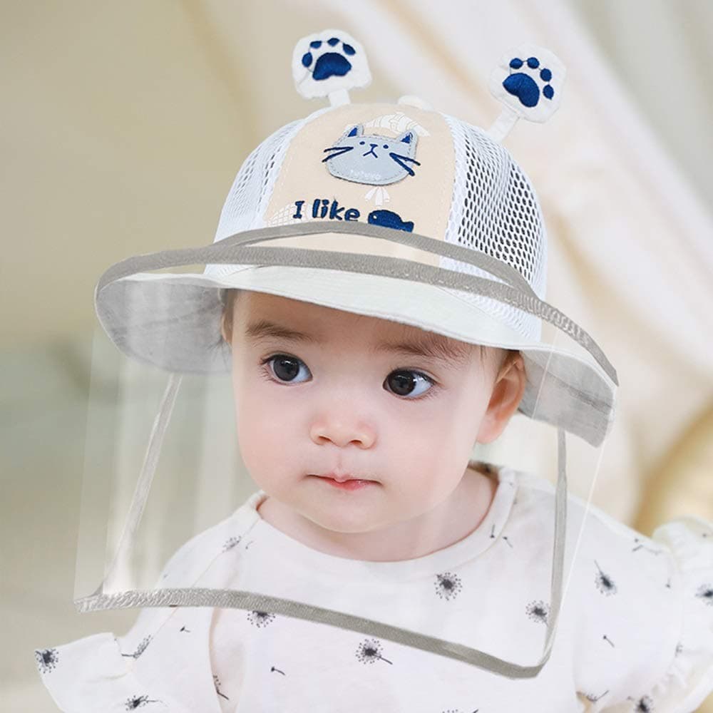 OUPAI Safety Face Hat Protective Hat for 0-3 Year Old Kids Toddler Baby Boys Girls Anti Spitting Anti-Dust Protective Hat Face Shield Fisherman Sun Hat (Color : Gray-with cover, Size :