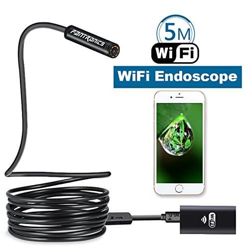 Fantronics 5 Meter(16.4ft) Rigid Cable Wireless Endoscope Borescope WiFi Inspection Camera 2.0 Megapixels HD Snake Camera for Android 4.4+ and iOS 8.0+ Smartphone, iPhone, Samsung, Tablet, MacBook