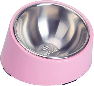 SuperDesign Mess Free 15° Slanted Bowl for Dogs and Cats, Tilted Angle Bulldog Bowl Dog Feeder, Non-skid & Non-spill, Easier to Reach Food M/1 Cup Pink