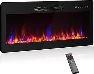 BELLEZE Electric Fireplace Heater 36 Inch 1400W Flush-Mounted and Wall Mounted with Remote Control, Heater with Adjustable Flame Color and Brightness, Timer, Display