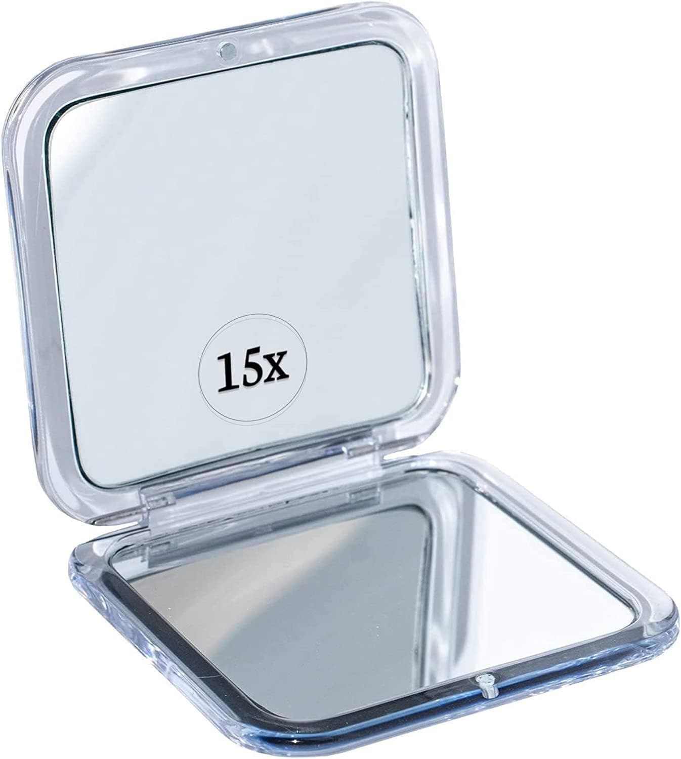 Small Compact 15X Magnifying Mirror for Travel - Handheld, Foldable & Very Lightweight - Mini Pocket-Sized Magnified Mirror for Purse - Square 8cm x 8cm
