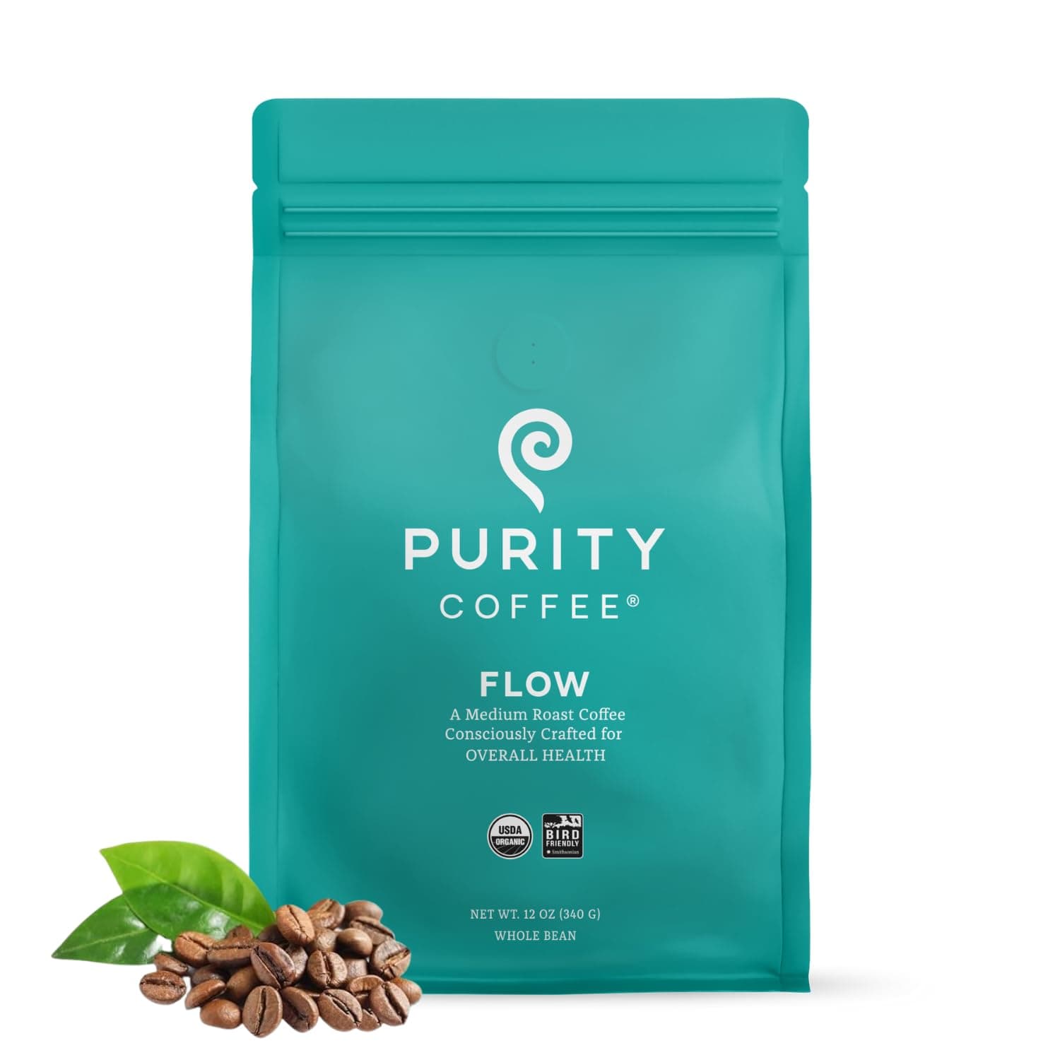 Purity Coffee FLOW Original Medium Roast Whole Bean (12oz Bag) | Specialty-Grade USDA Organic Arabica Blend | Third Party Tested for Mold, Mycotoxins & Pesticides