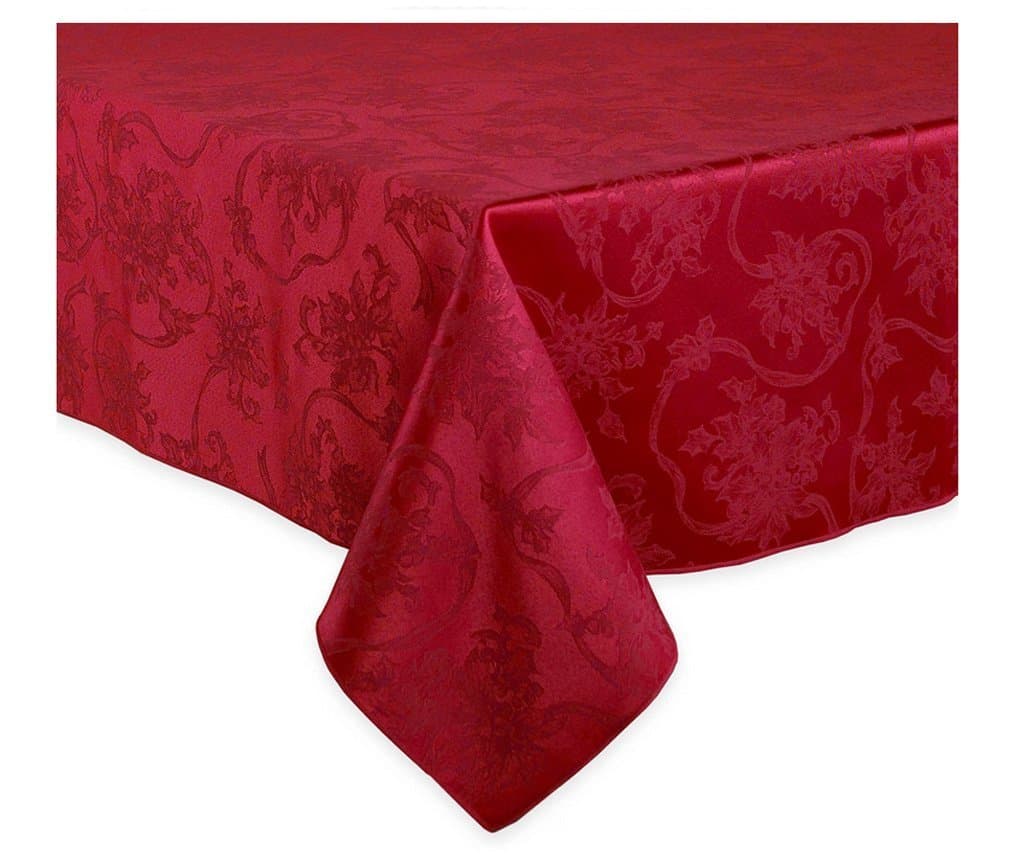 Christmas Ribbons Ruby Red Damask Tablecloth, 60-by-144 Inch Oblong Rectangular