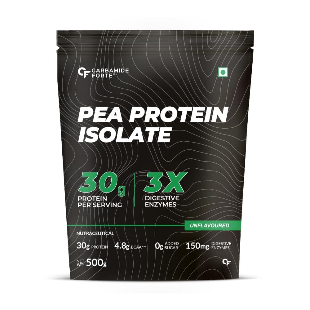 Carbamide Forte Pea Protein Isolate 30Grams Per Serving | Plant Based Protein Powder Isolate With 4.8G BCAA | Unflavoured Plant Pea Protein Powder - 500Grams