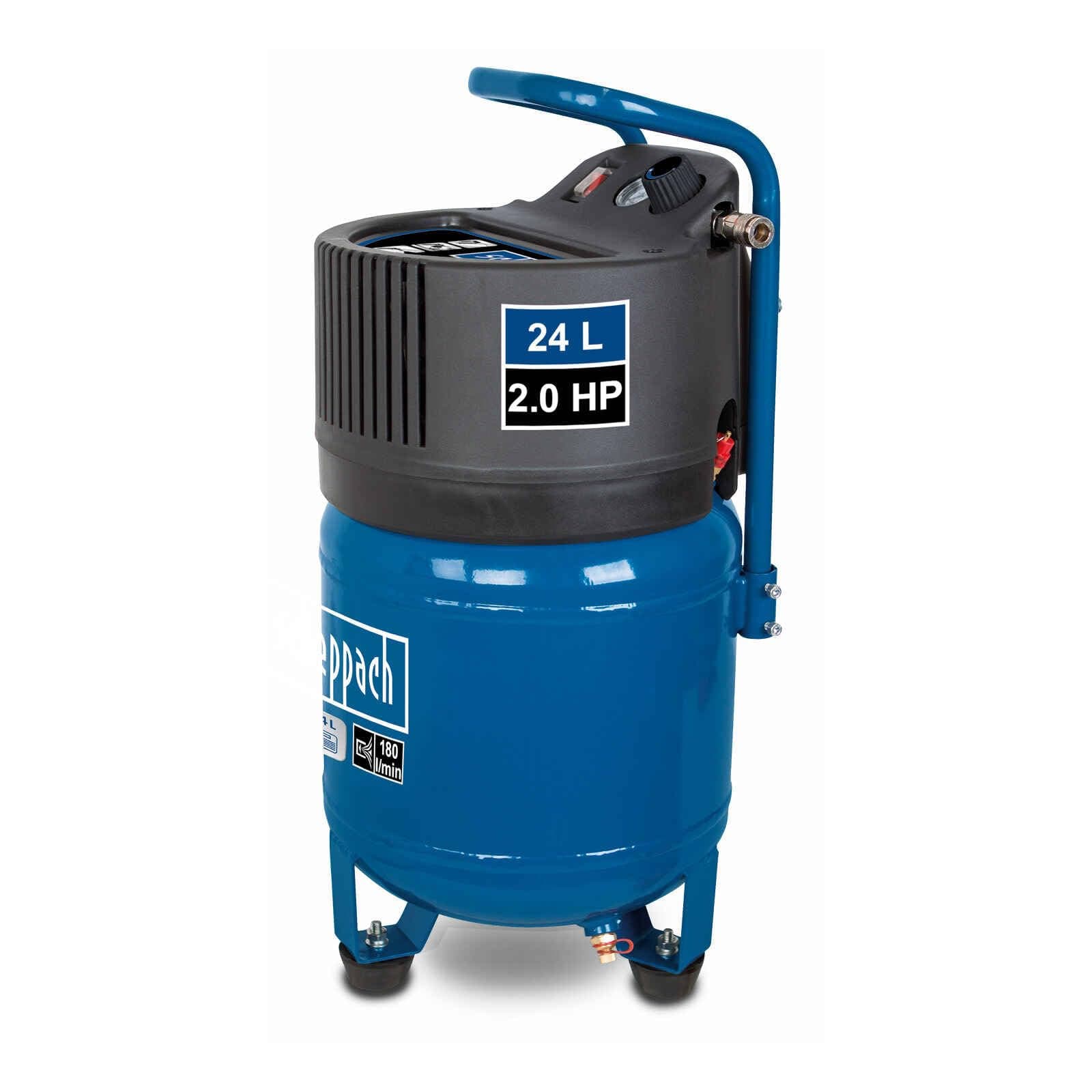 ScheppachHC24V 24L Air Compressor | 1500W Oil-Free 180L/min | Compact for Tyre Inflation, Paint Spray Gun, Nail Staple Gun, Air Ratchet, Tools| 10 Bar