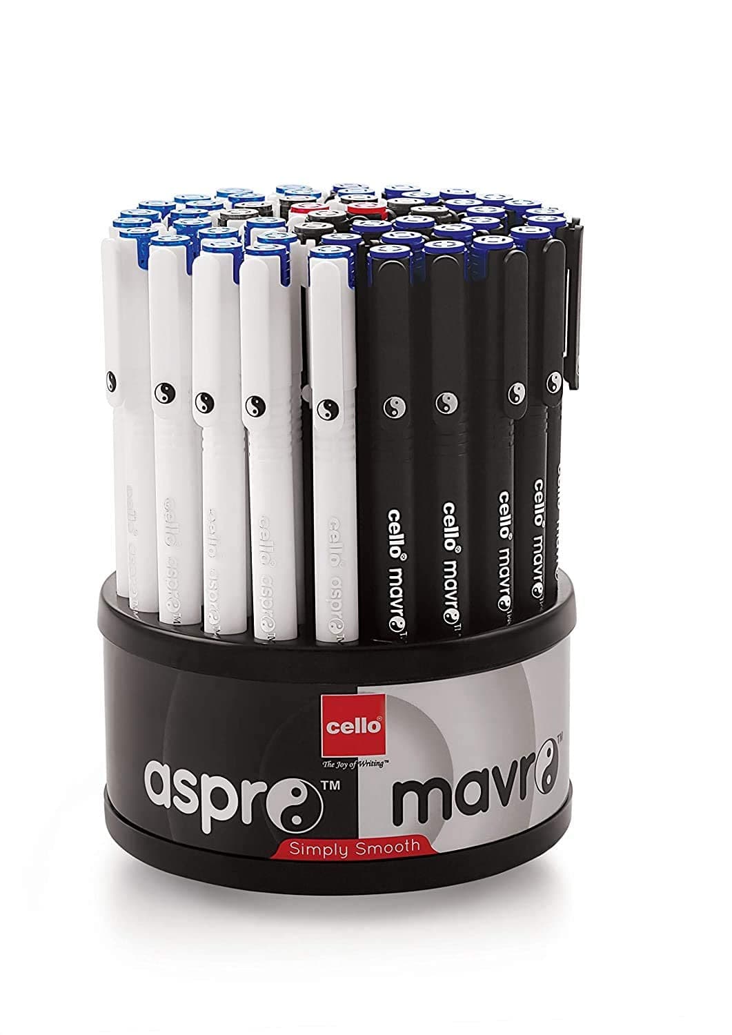 Cello Aspro Mavro Ball Pen Set (Bulk Pack of 50 pens with Stand- Assorted)