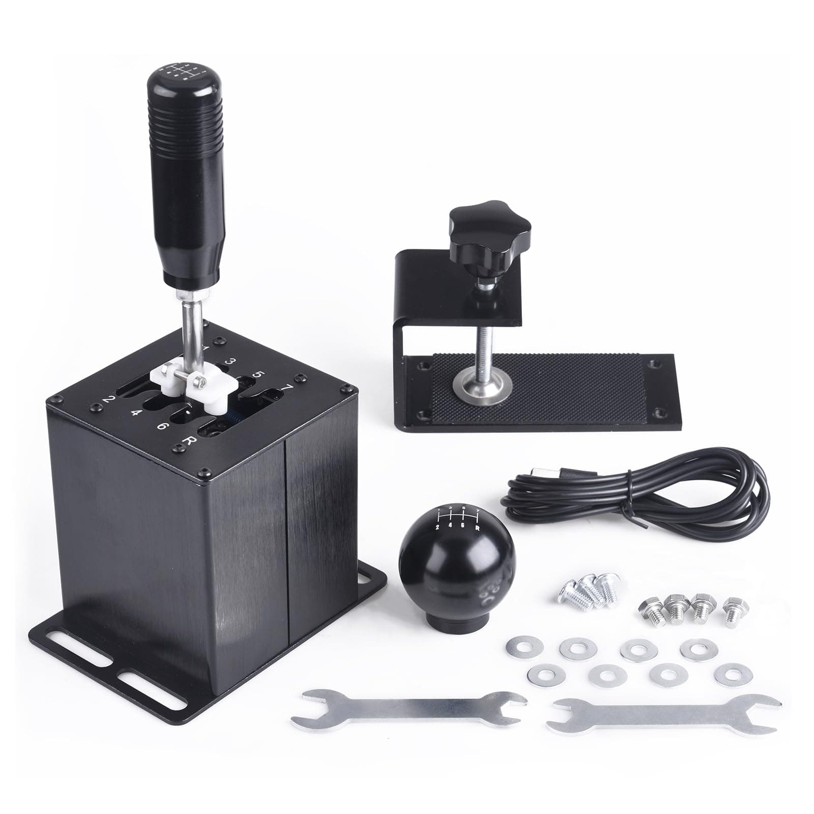 CNRAQR PC USB Simulator Shifter 7+R H Gear Shifter with L Shape Clamp Set for Gear shift PC Windows Steering Compatible with G29/G27/G25, T300RS/GT Wheel