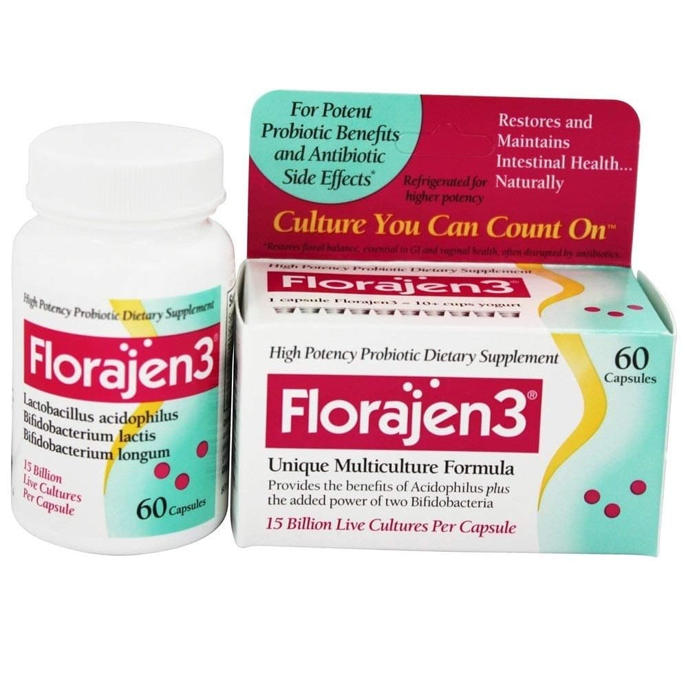 Florajen 3 High Potency Probiotic Unique Multiculture Formula Capsules, 60 Count (Pack of 3)