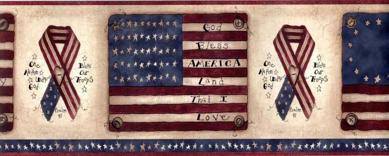 Flags and Ribbons Americana Wallpaper Border