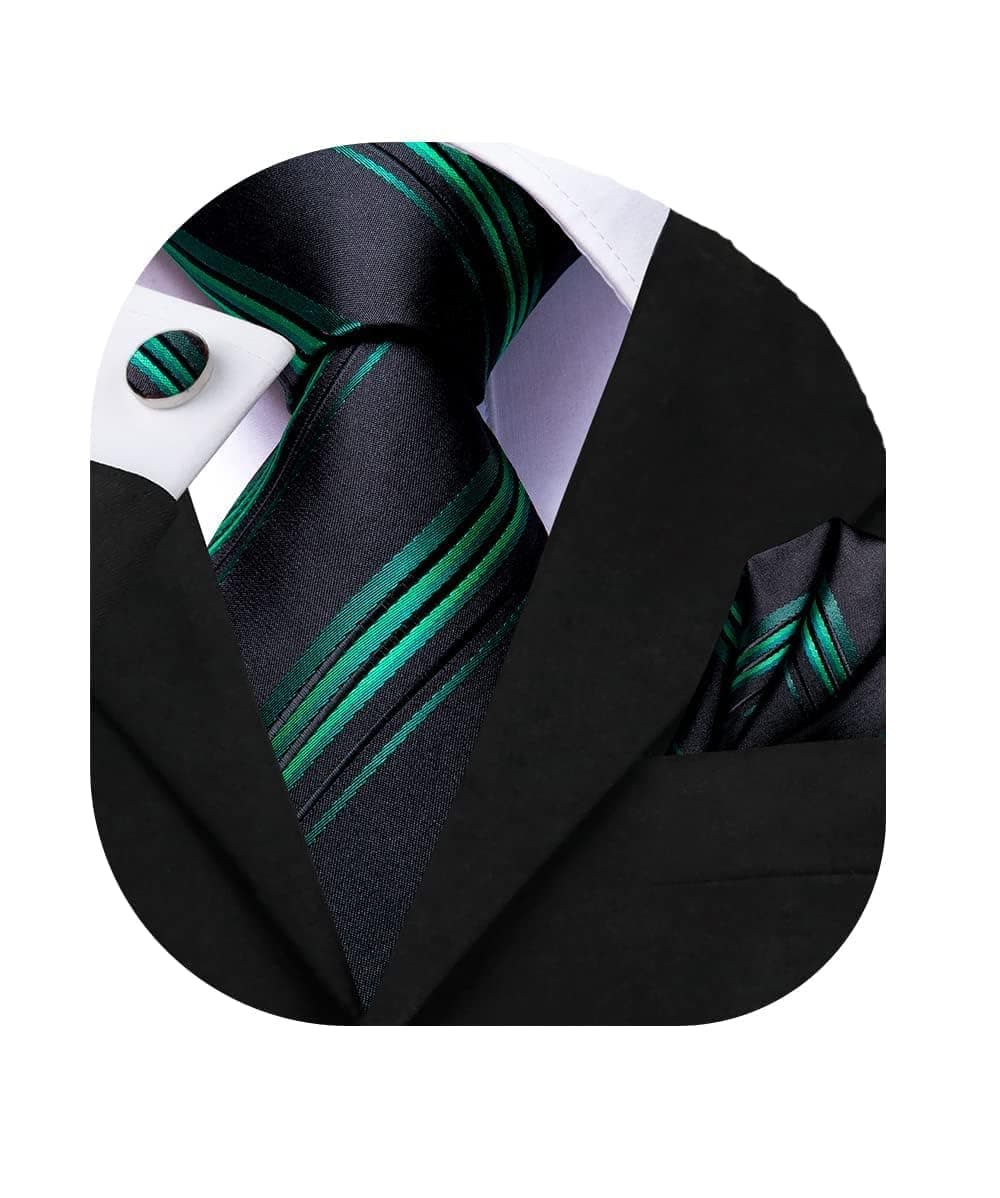 Extra Long 63" Tie for Men with Pocket Square Cufflinks Big and Tall Necktie Set