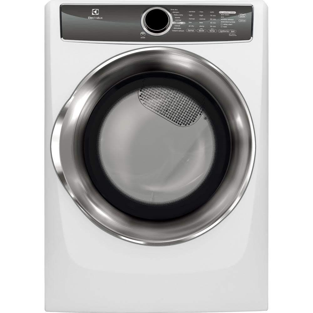 Electrolux EFMG617SIW 27" Energy Star Front Load Gas Dryer with 8 cu. ft. Capacity Perfect Steam Allergen Cycle 15 Minute Fast Dry and Reversible Door: Island
