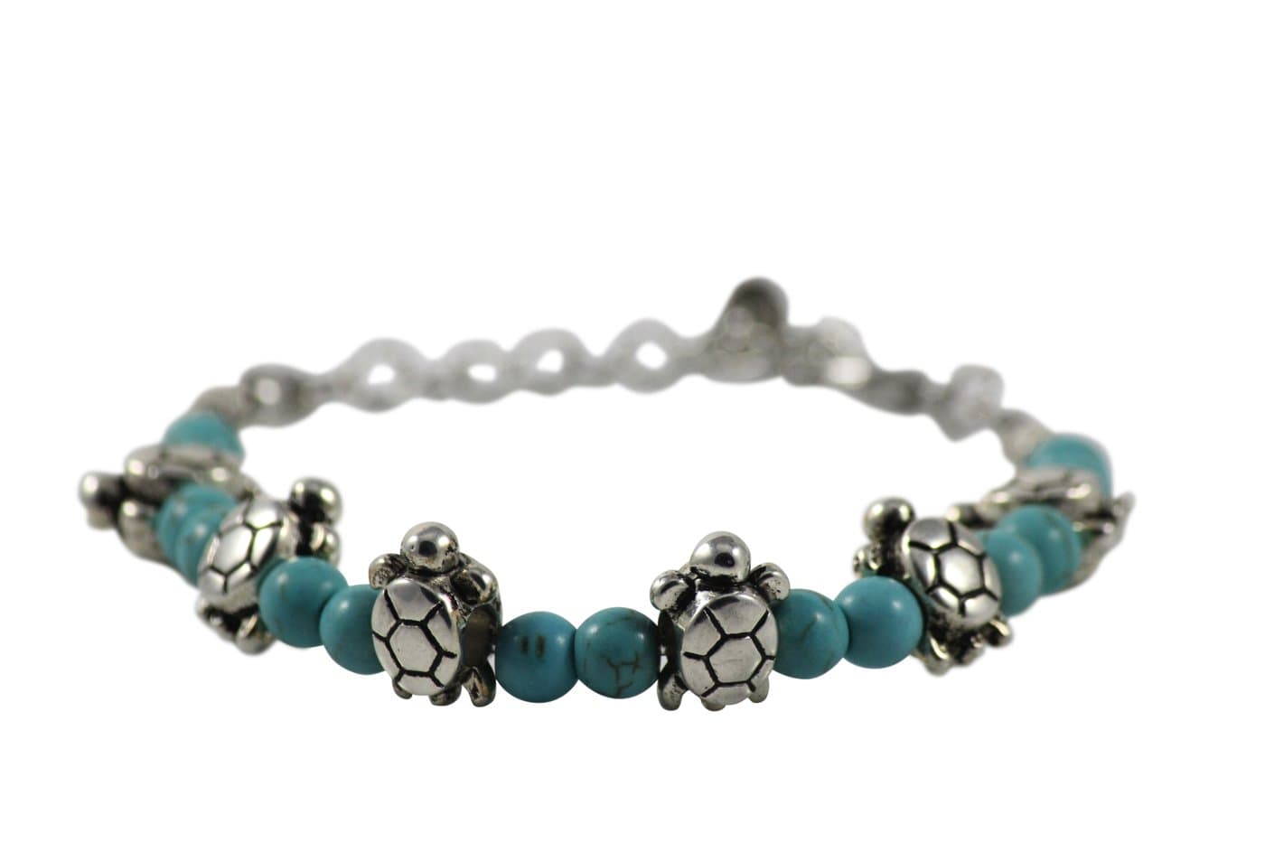 Maya Bracelets Silver & Teal Beads Charm Bangle Bracelet