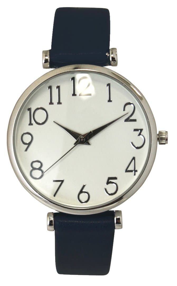 UnknownLeather Strap Watch with Easy Read Number on Large Watch Face (Navy Blue)