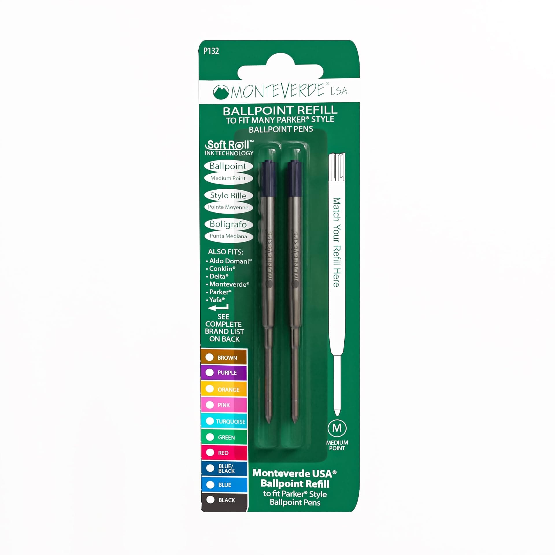 Medium Ballpoint Soft Roll Refill for Parker Pens - Blue/ Black (Pack of 2)
