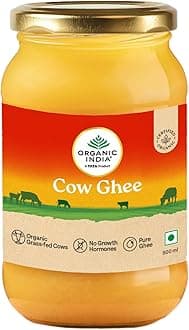 A TATA Product - Organic India Pure Cow Ghee, 500ml, Lab Tested on 600+ Parameters, Certified Organic, Glass Bottle, Sourced from Organically Fed Cows, Authentic Taste, Rich in Healthy Fat