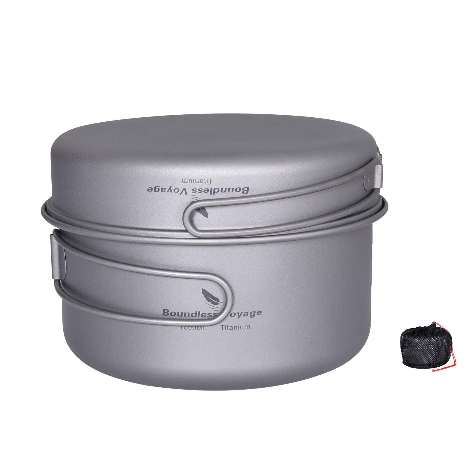 Portable Mug Titanium Pot Pan Set with Folding Handles Camping Hiking Outdoor Cup Tableware Ti15114A