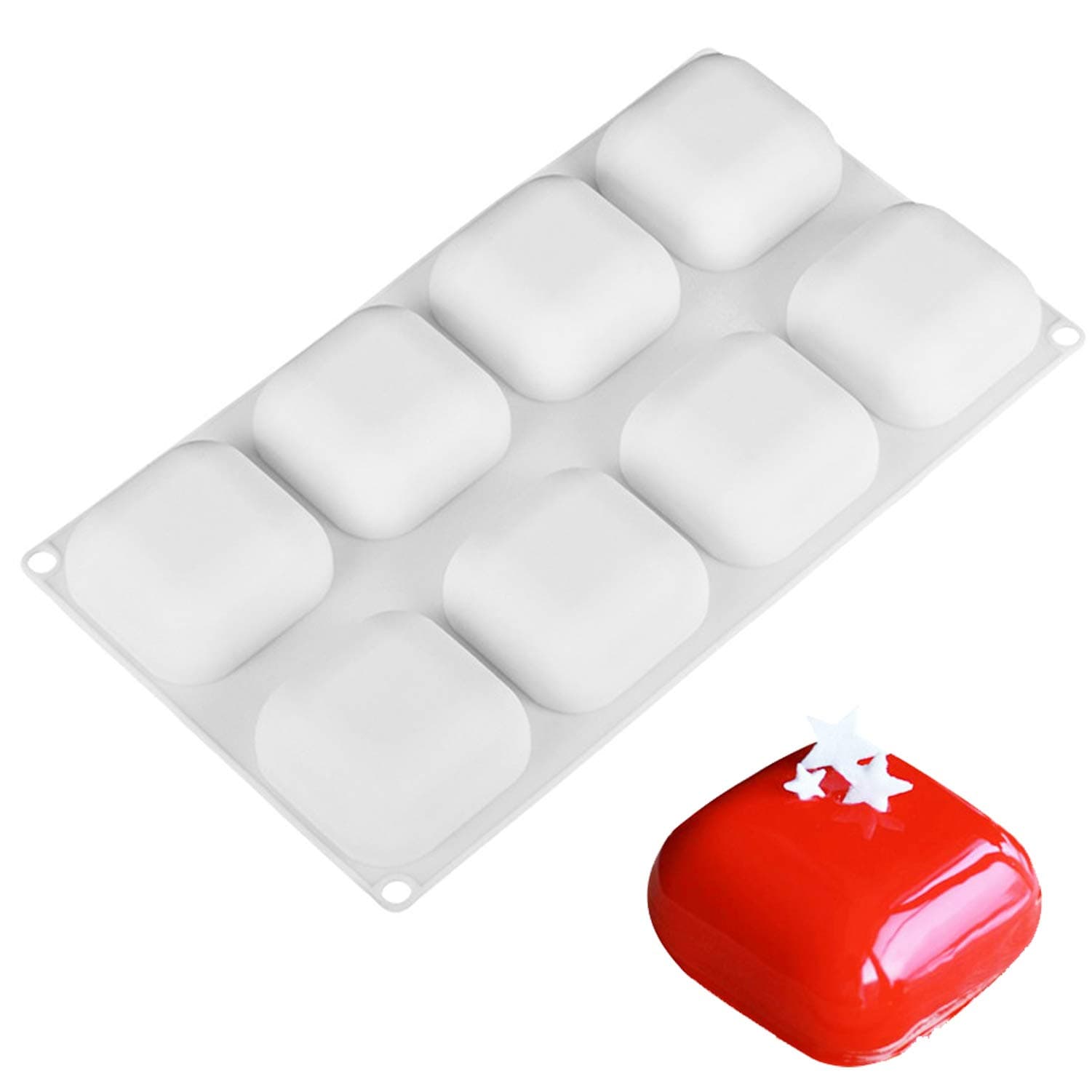 OCPO KITCHEN Square Silicone Mold for Baking Mousse Cake, 3D Silicone Mold for Baking Cheese Cakes, Dessert, Pastry, Chocolate, Pudding, Ice Cream, Handmade Soap Mold, Cake Decoration Mold (8-Cavity)