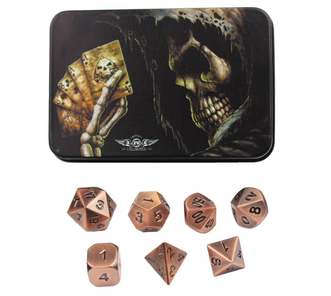 Bronze Copper Solid Metal Polyhedral Dice - for Dungeons and Dragons, Pathfinder and other RPGs