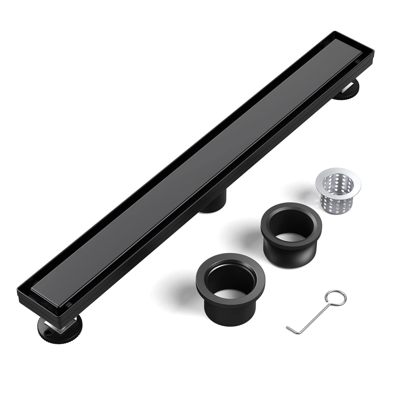 24 Inch Linear Shower Drain, Black Rectangular Floor Drain with 2-in-1 Tile Insert Grate Removable Cover, Professional Brushed 304 Stainless Steel CUPC Certified