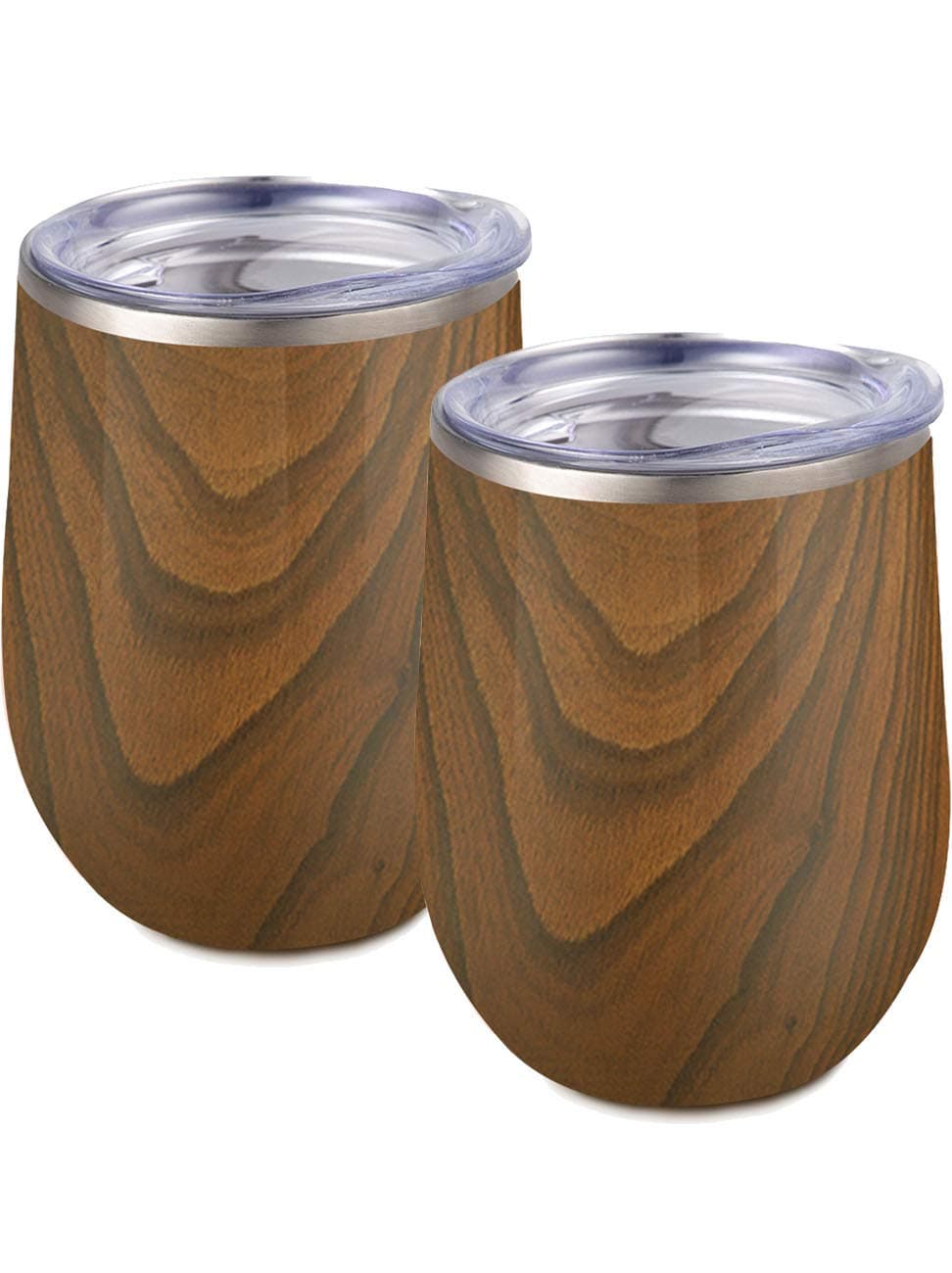 Maars Bev Steel Stemless Wine Glass Tumbler, 12 oz | Double Wall Vacuum Insulated | 2 Pack - Wood
