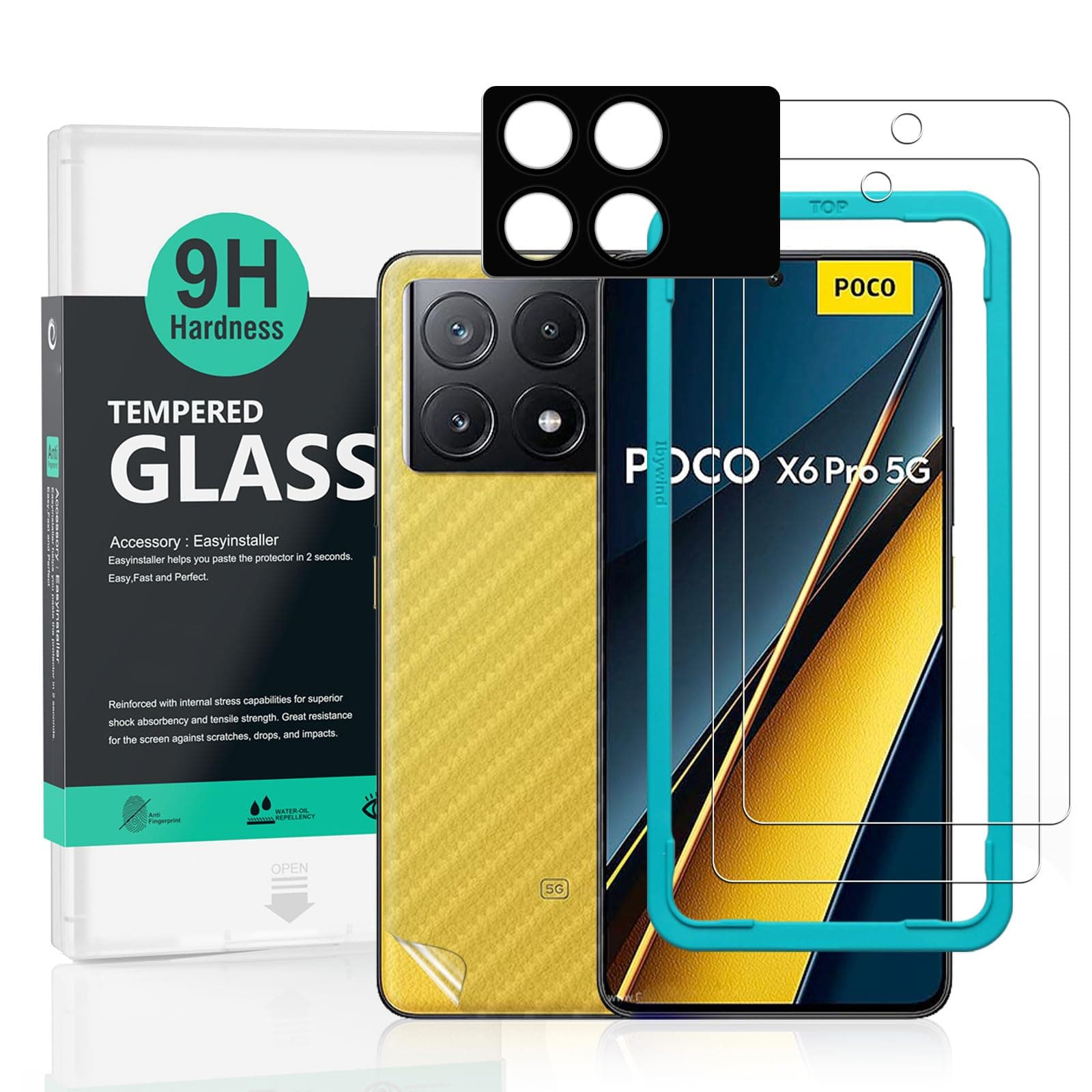 2 Pack Screen Protector For Xiaomi Poco X6 Pro 5G 6.67",9H Hardness Tempered Glass,With 1Pc Camera Lens Protector,Easy to Install