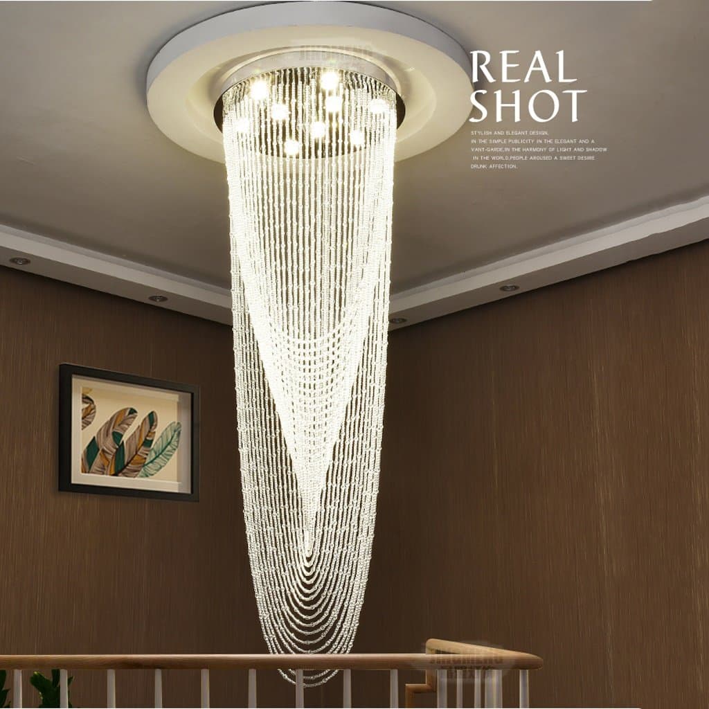 MILUCE Double Staircase Stamp Light Crystal Hanging Line Modern Creative Stairway Ceiling Light Crystal Chandelier Lighting for Living Room ( Size : D60180CM )