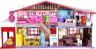 Toyzone Dollhouse (50 Pcs), Play Set for Girls, Role Play Set, Doll House with Furniture, Doll House Play Set for Kids with Furniture, Pretend Play Set (My Deluxe Doll House) Multicolor