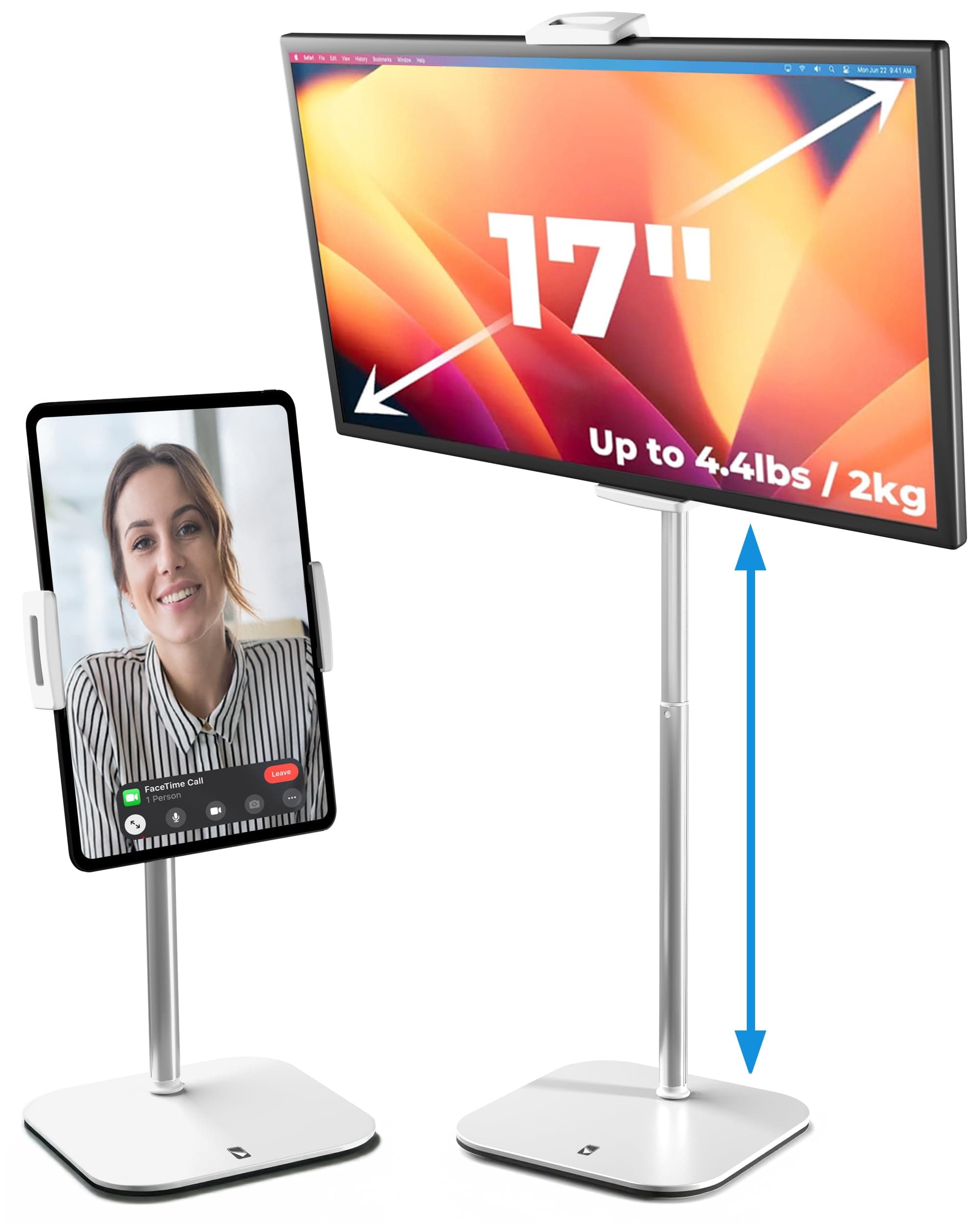 COOPER TabStand, 20" Tall iPad Stand for Desk, Adjustable Tablet Stand for Desk, Extra Wide & Strong iPad Holder, Telescoping Tablet Holder for Portable Monitors, Samsung, Kindle eReader, (White)