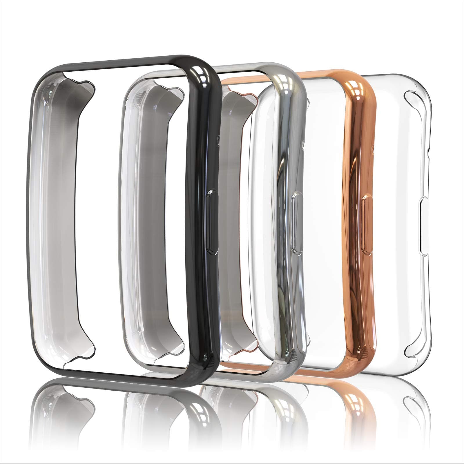 4 Pcs Screen Protector Cover Compatible with Huawei Watch Fit, Soft TPU Silicone Gel Case with Protective Film, Clear, Anti-Scratch, Full Protection, Transparent, Black, Silver, Rose Gold