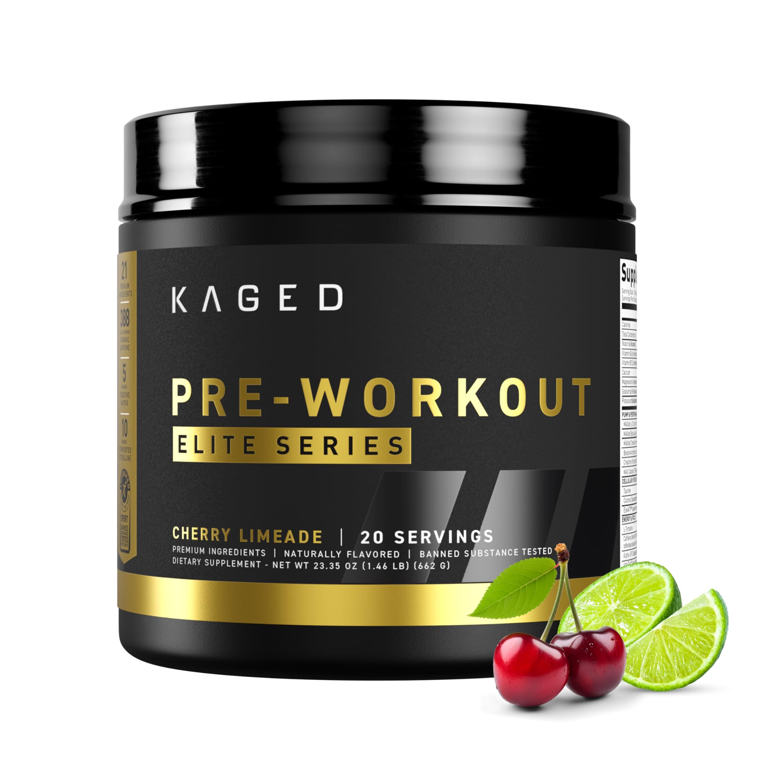 Kaged Pre Workout Elite Powder | Cherry Limeade | Pre-Workout with Creatine, Beta Alanine, L-Citrulline, BCAAs | 388 mg Organic Caffeine | Pre Supplements for Men & Women | 20 Servings