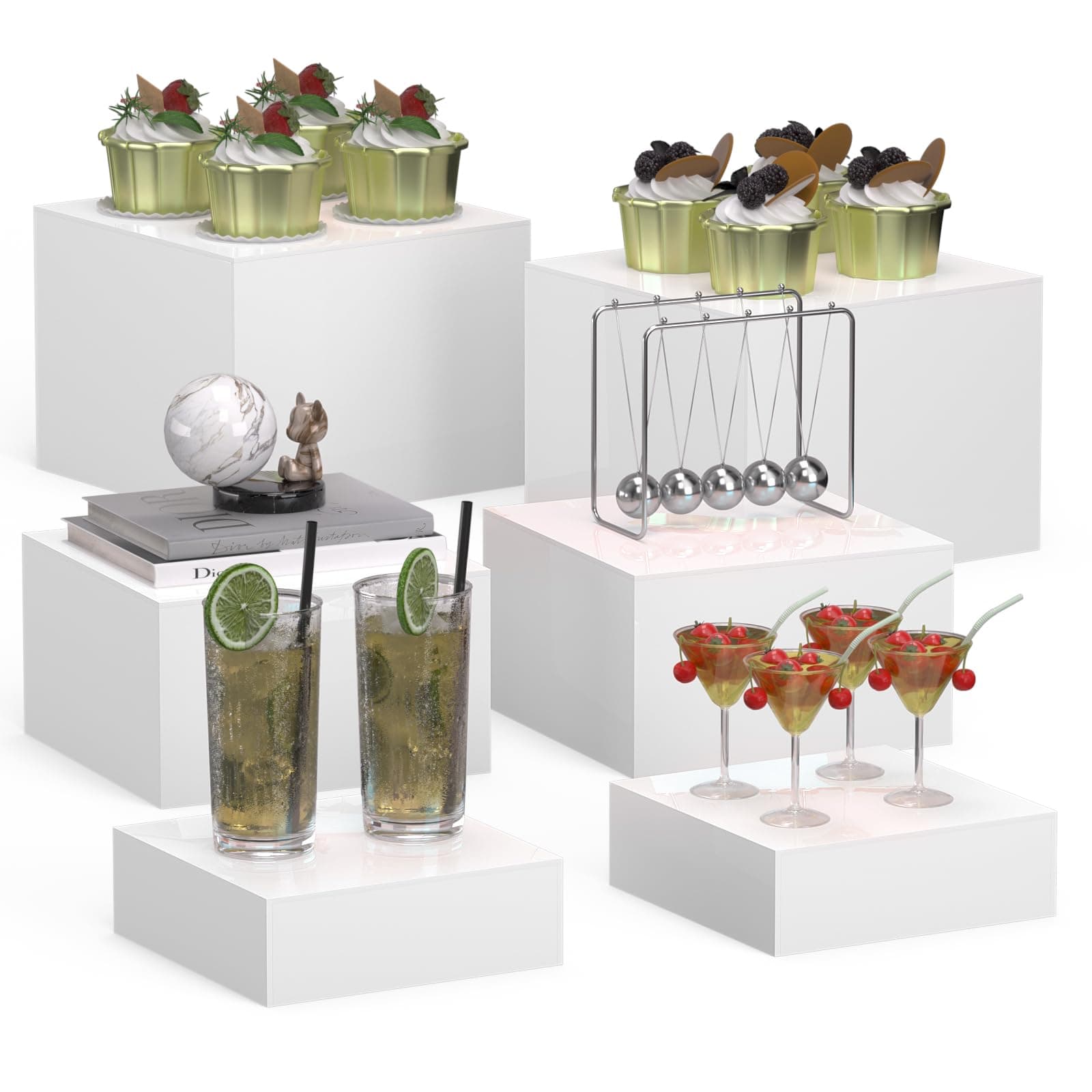 Acrylic Display Risers, 5-Sided Acrylic Riser with Hollow Bottoms,Perfect for Weddings,Cupcake Candy Food,Parties,Brunch,Buffet